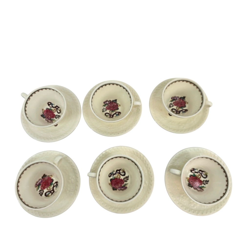 Wedgwood Wellesley Bullfinch Tea Cup and Saucer Set of 6 Made in England Vintage